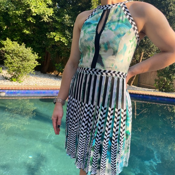 Parker Silk Geometric Watercolor Dress - Picture 3 of 5